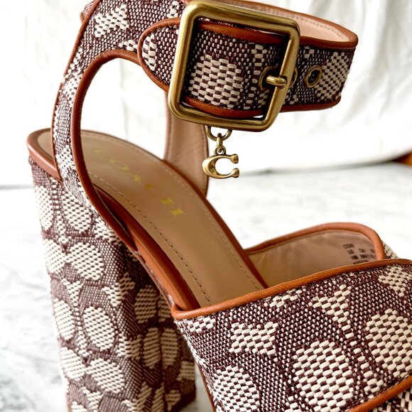Coach Nelly Text Signature Jacquard Platform Sandal - Size 10 - Picture 4 of 10